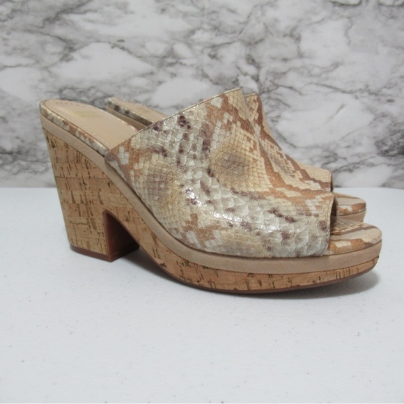 Johnston & Murphy Shoes - Johnston & Murphy Angie Taupe Snakeskin Leather Platform Slide | Mules Size 7.5